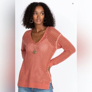 Johnny Was Theresa Crochet V-neck Pullover XS in Coral